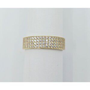 Unique 14K Karat Solid Yellow Gold Designer 4 Row CZ Wide Band Ring - Size 10.50